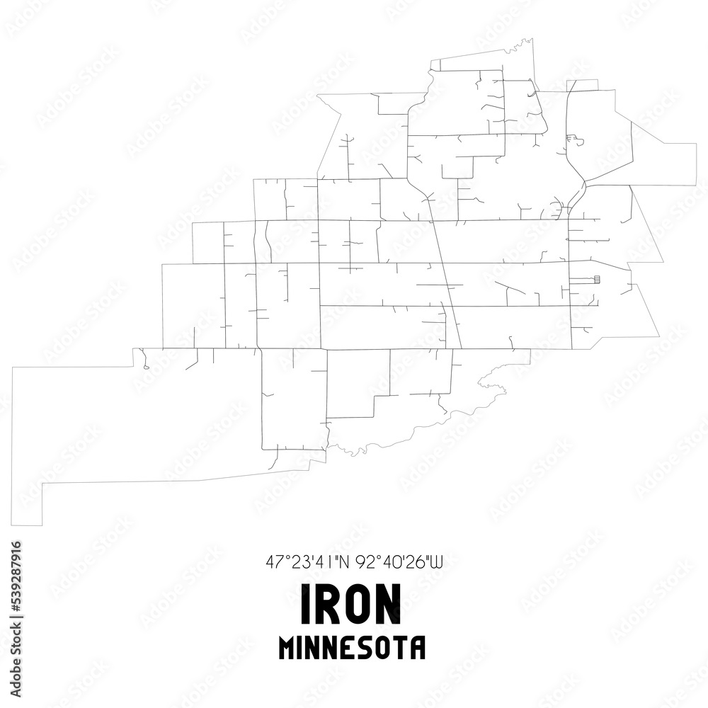 Iron Minnesota. US street map with black and white lines.