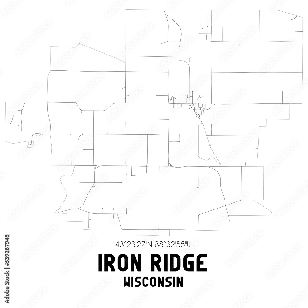 Iron Ridge Wisconsin. US street map with black and white lines. Stock