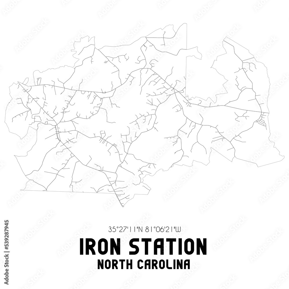 Iron Station North Carolina. US street map with black and white lines.