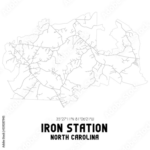 Iron Station North Carolina. US street map with black and white lines.