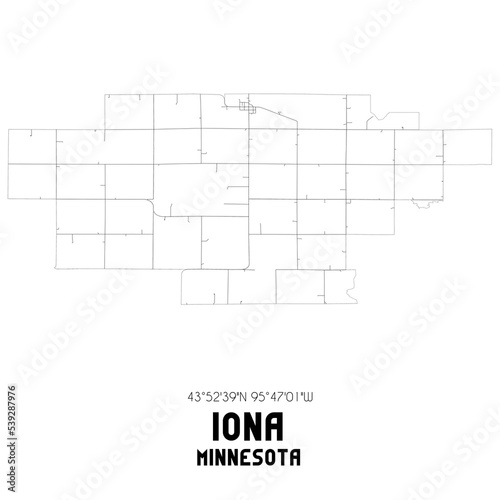Iona Minnesota. US street map with black and white lines.