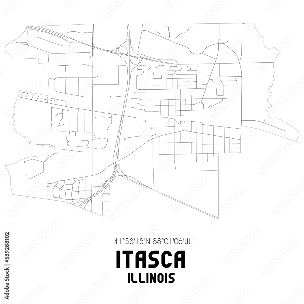 Itasca Illinois. US street map with black and white lines.