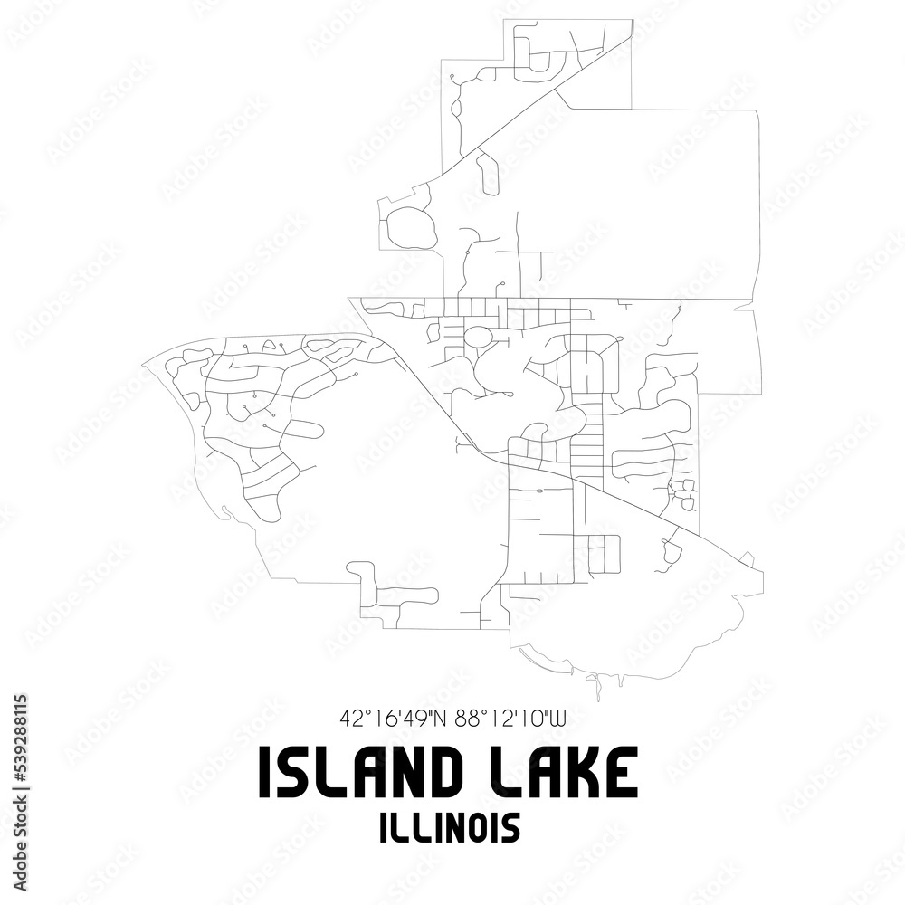 Island Lake Illinois. US street map with black and white lines.