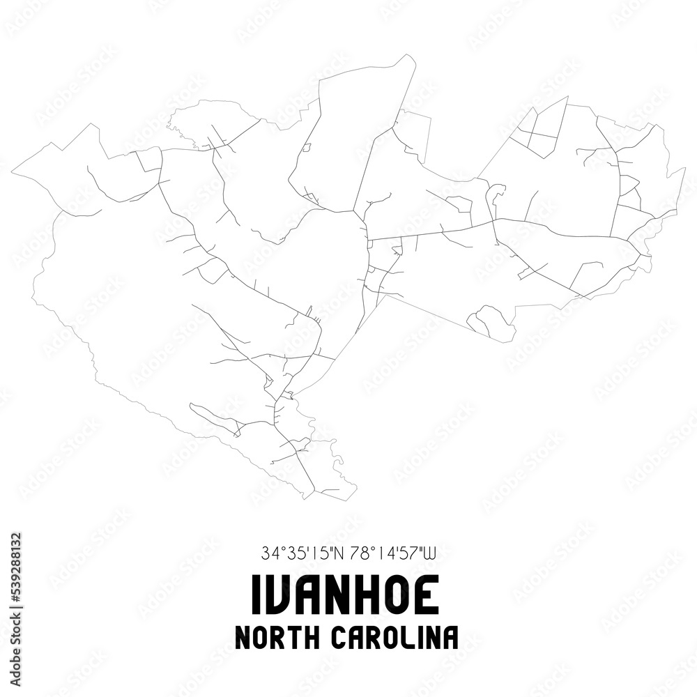 Ivanhoe North Carolina. US street map with black and white lines.