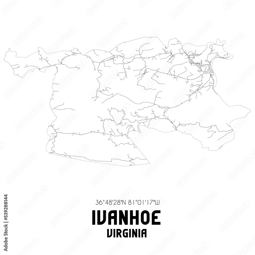 Fototapeta premium Ivanhoe Virginia. US street map with black and white lines.