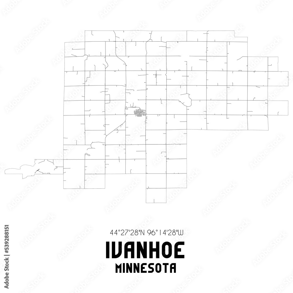 Ivanhoe Minnesota. US street map with black and white lines. Ivanhoe Minnesota. US street map with black and white lines.