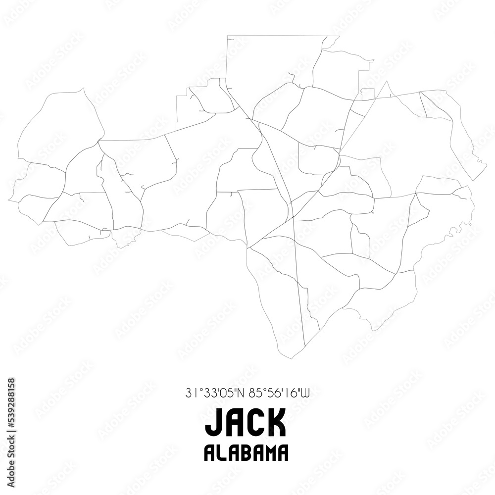 Jack Alabama. US street map with black and white lines.