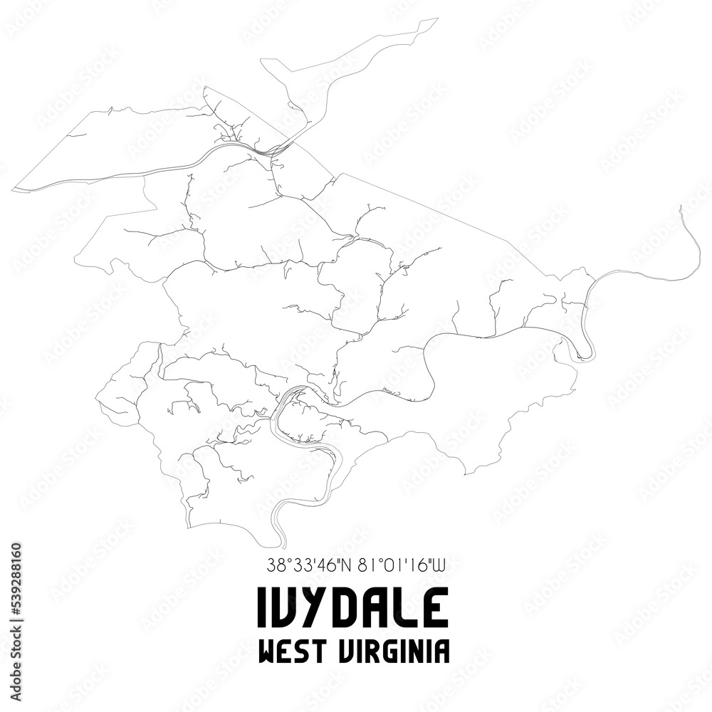 Ivydale West Virginia. US street map with black and white lines. Ivydale West Virginia. US street map with black and white lines.