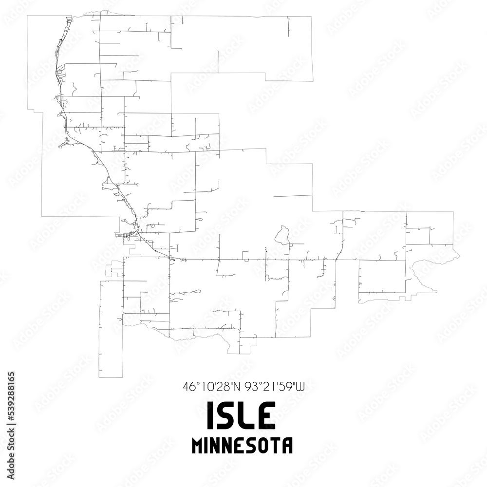 Isle Minnesota. US street map with black and white lines.