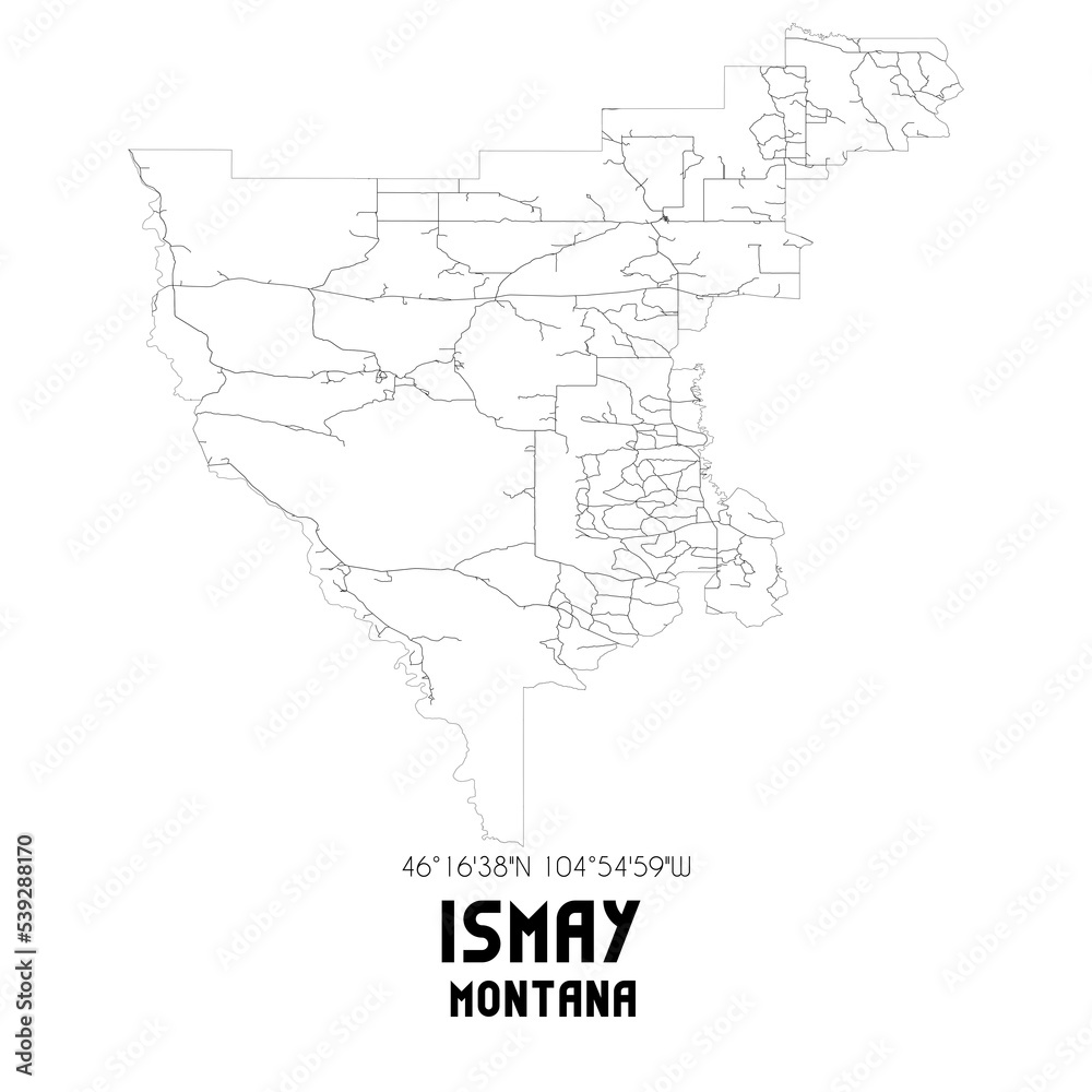 Ismay Montana. US street map with black and white lines.