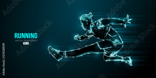 Abstract silhouette of a running athlete on black background. Runner man are running sprint or marathon. Vector illustration © Yevheniia