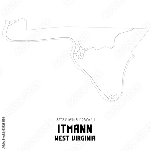 Itmann West Virginia. US street map with black and white lines.