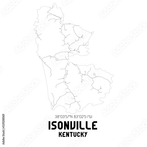 Isonville Kentucky. US street map with black and white lines.