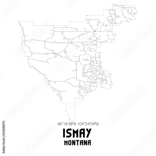 Ismay Montana. US street map with black and white lines.