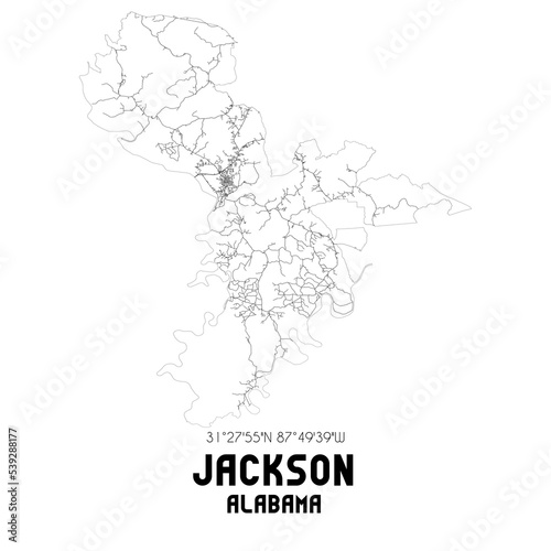 Jackson Alabama. US street map with black and white lines.