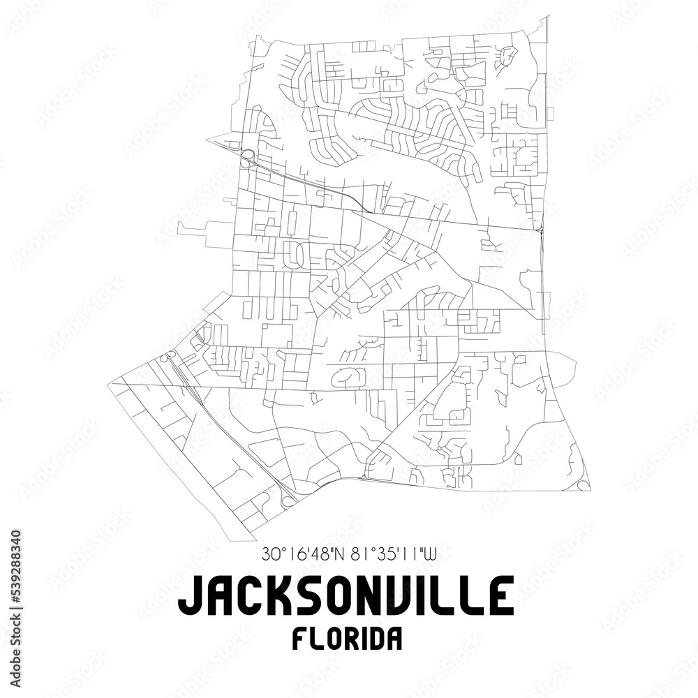 Jacksonville Florida. US street map with black and white lines.