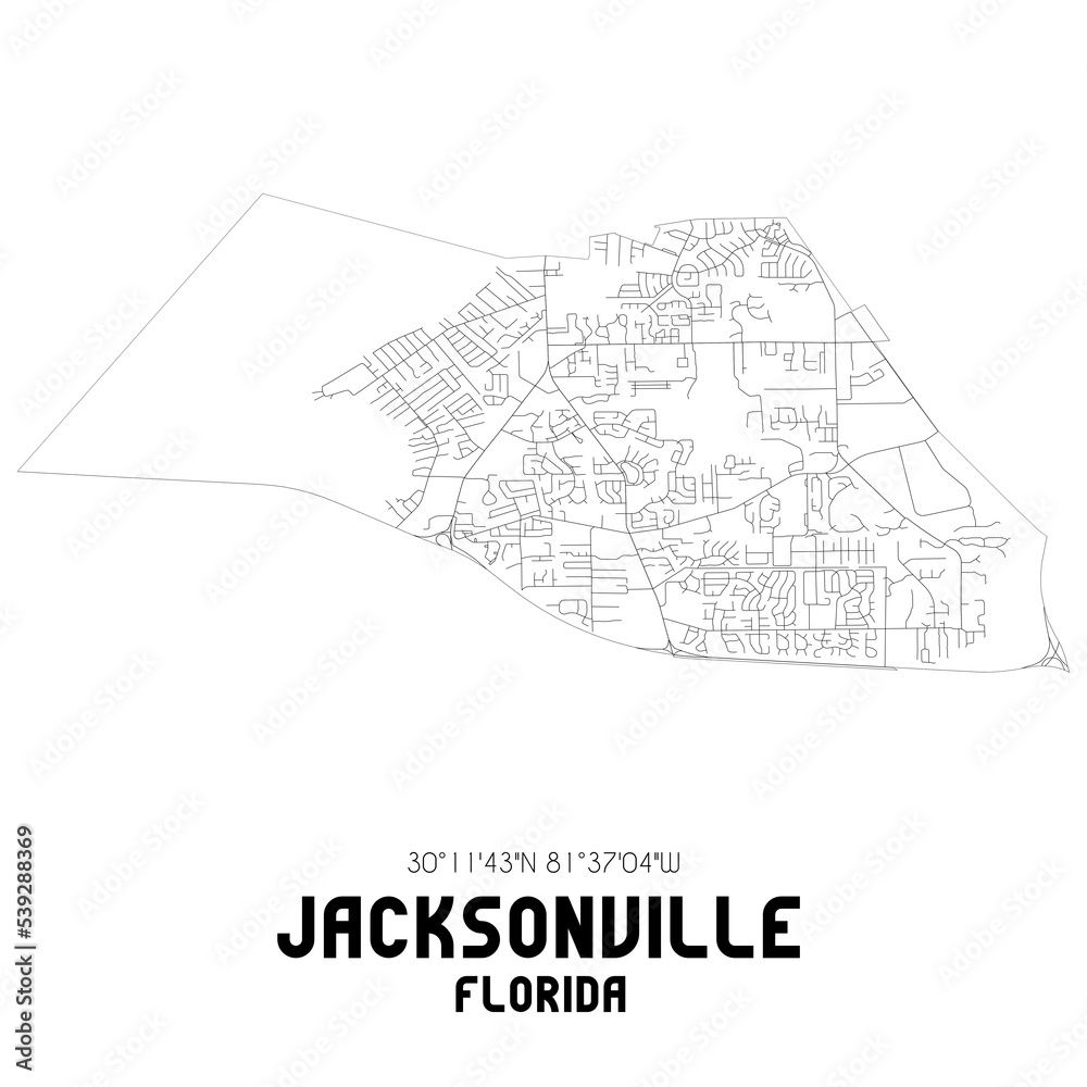 Jacksonville Florida. US street map with black and white lines.