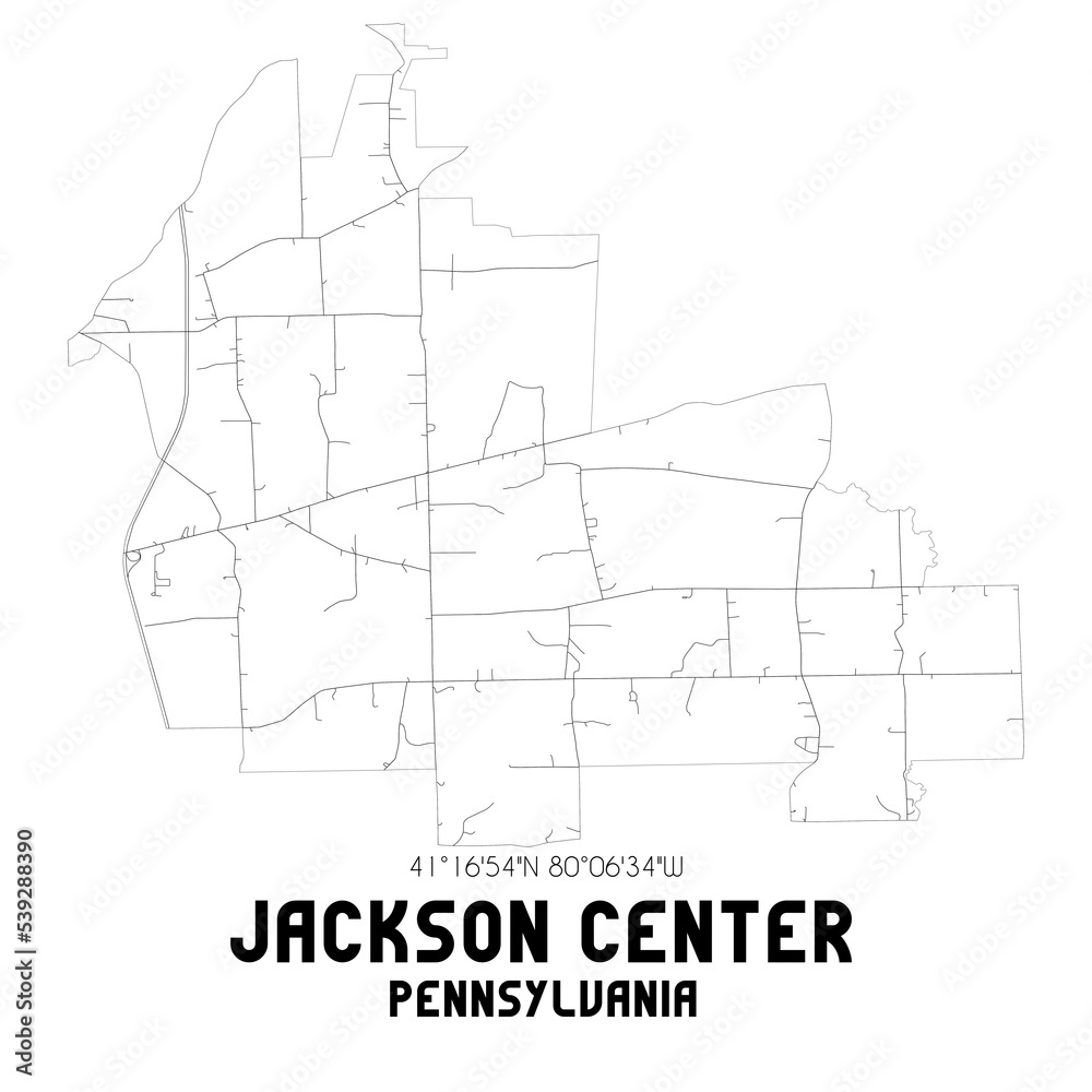 Jackson Center Pennsylvania. US street map with black and white lines.