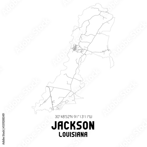 Jackson Louisiana. US street map with black and white lines.