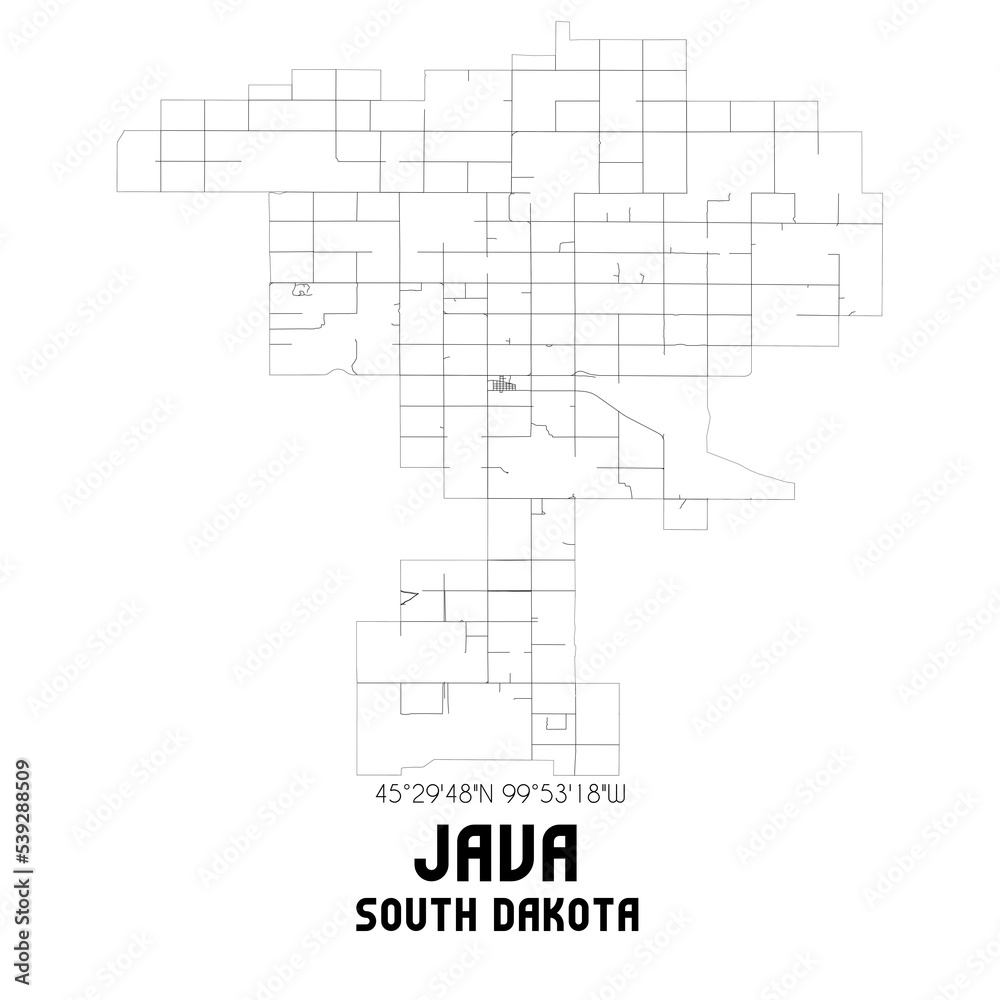 Java South Dakota. US street map with black and white lines. Java South Dakota. US street map with black and white lines.