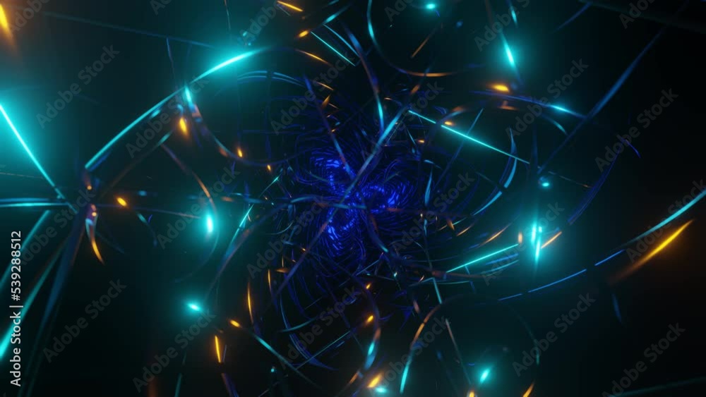 Blue yellow 3D kaleidoscope mandala abstract background, vj seamless loop.
