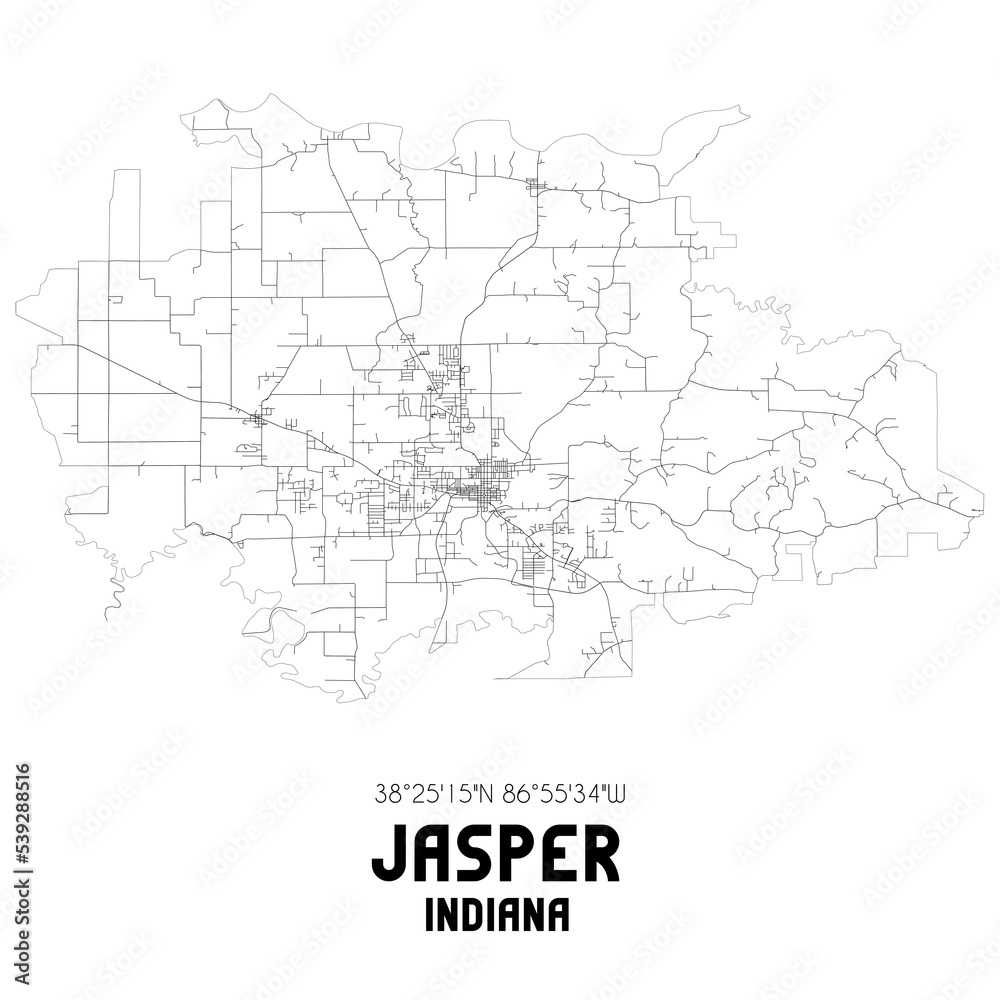 Jasper Indiana. US street map with black and white lines.