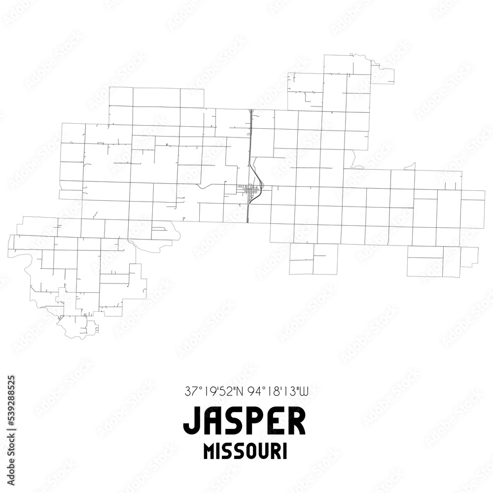 Jasper Missouri. US street map with black and white lines. Jasper Missouri. US street map with black and white lines.