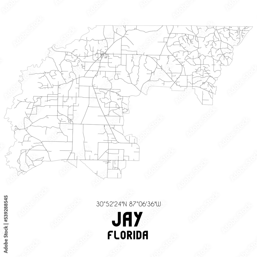 Jay Florida. US street map with black and white lines.