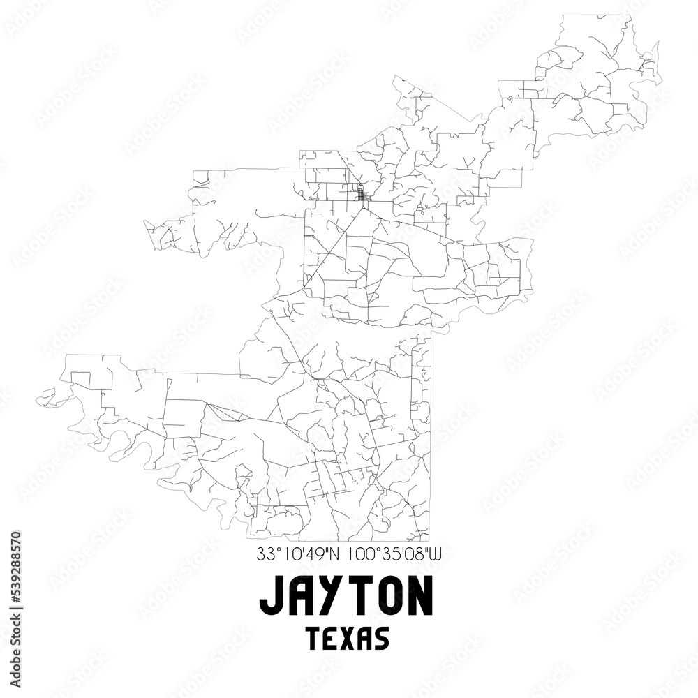 Jayton Texas. US street map with black and white lines.