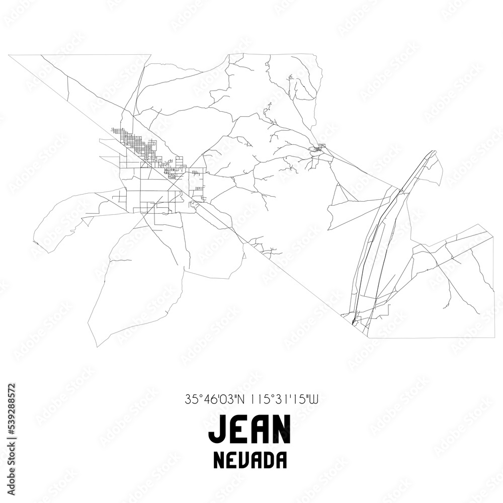 Jean Nevada. US street map with black and white lines.