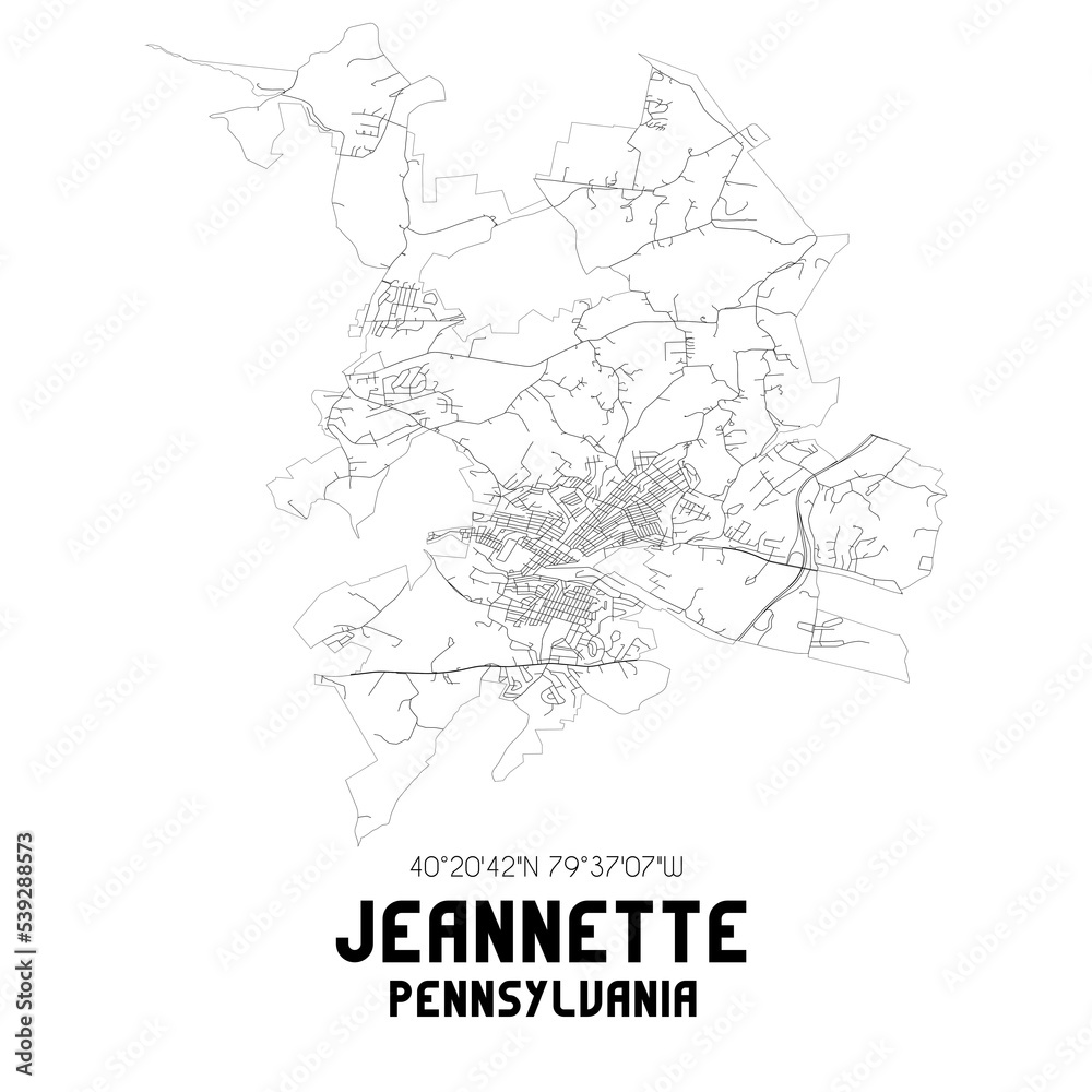 Pennsylvania. US street map with black and white lines. Stock