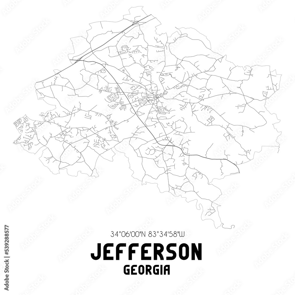 Jefferson Georgia. US street map with black and white lines. Jefferson Georgia. US street map with black and white lines.