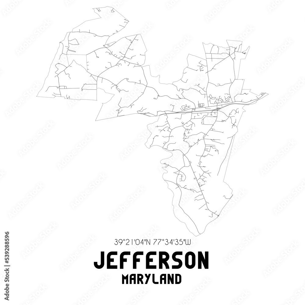 Jefferson Maryland. US street map with black and white lines.
