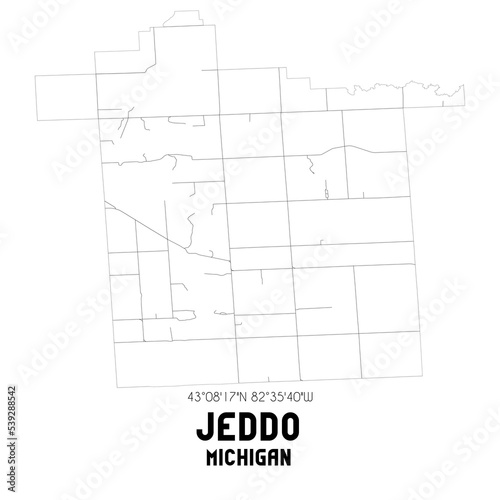 Jeddo Michigan. US street map with black and white lines.