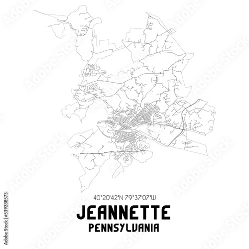 Jeannette Pennsylvania. US street map with black and white lines.
