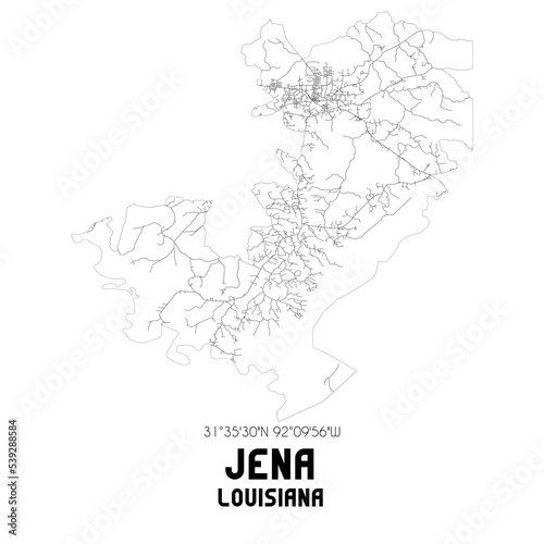 Jena Louisiana. US street map with black and white lines.