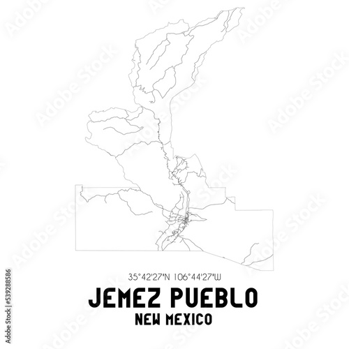 Jemez Pueblo New Mexico. US street map with black and white lines. photo