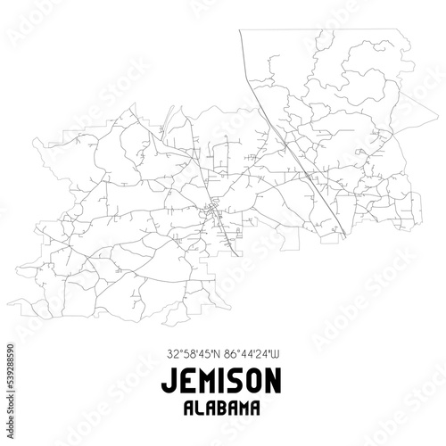 Jemison Alabama. US street map with black and white lines. photo