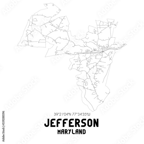 Jefferson Maryland. US street map with black and white lines.