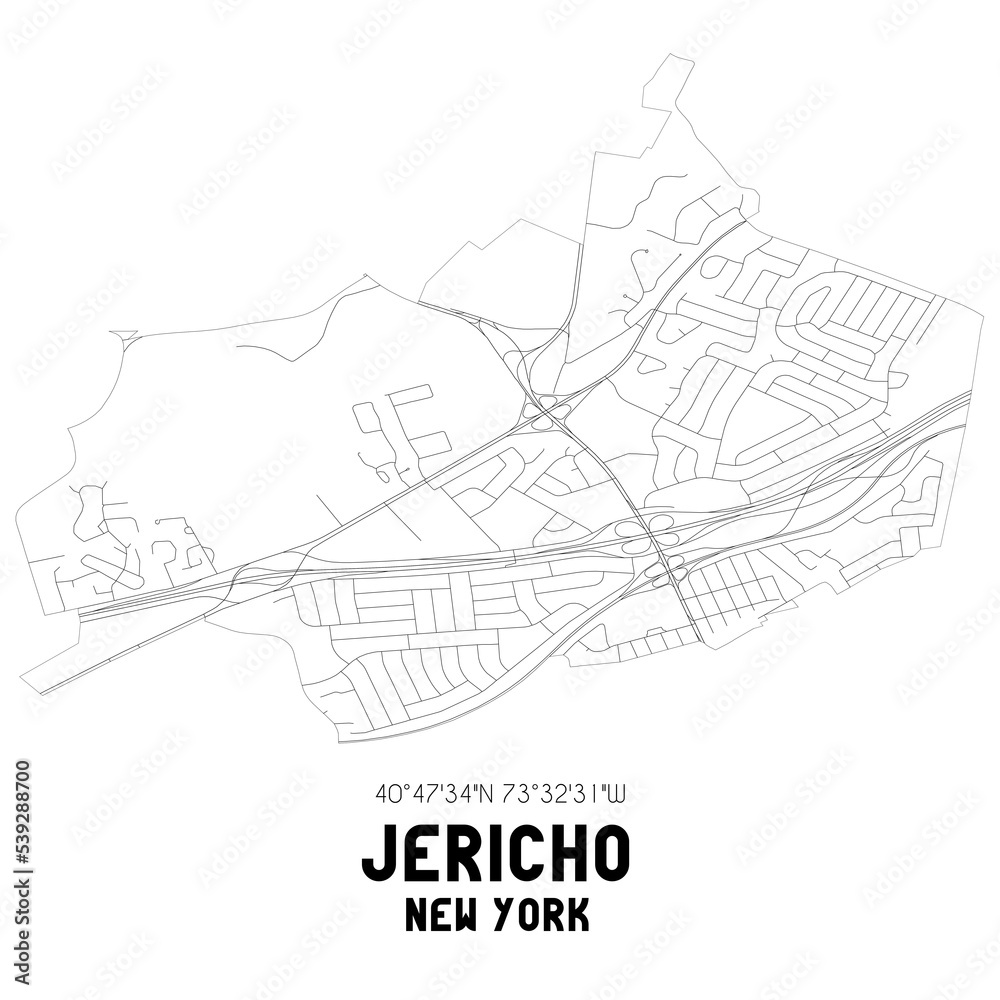 Jericho New York. US street map with black and white lines.