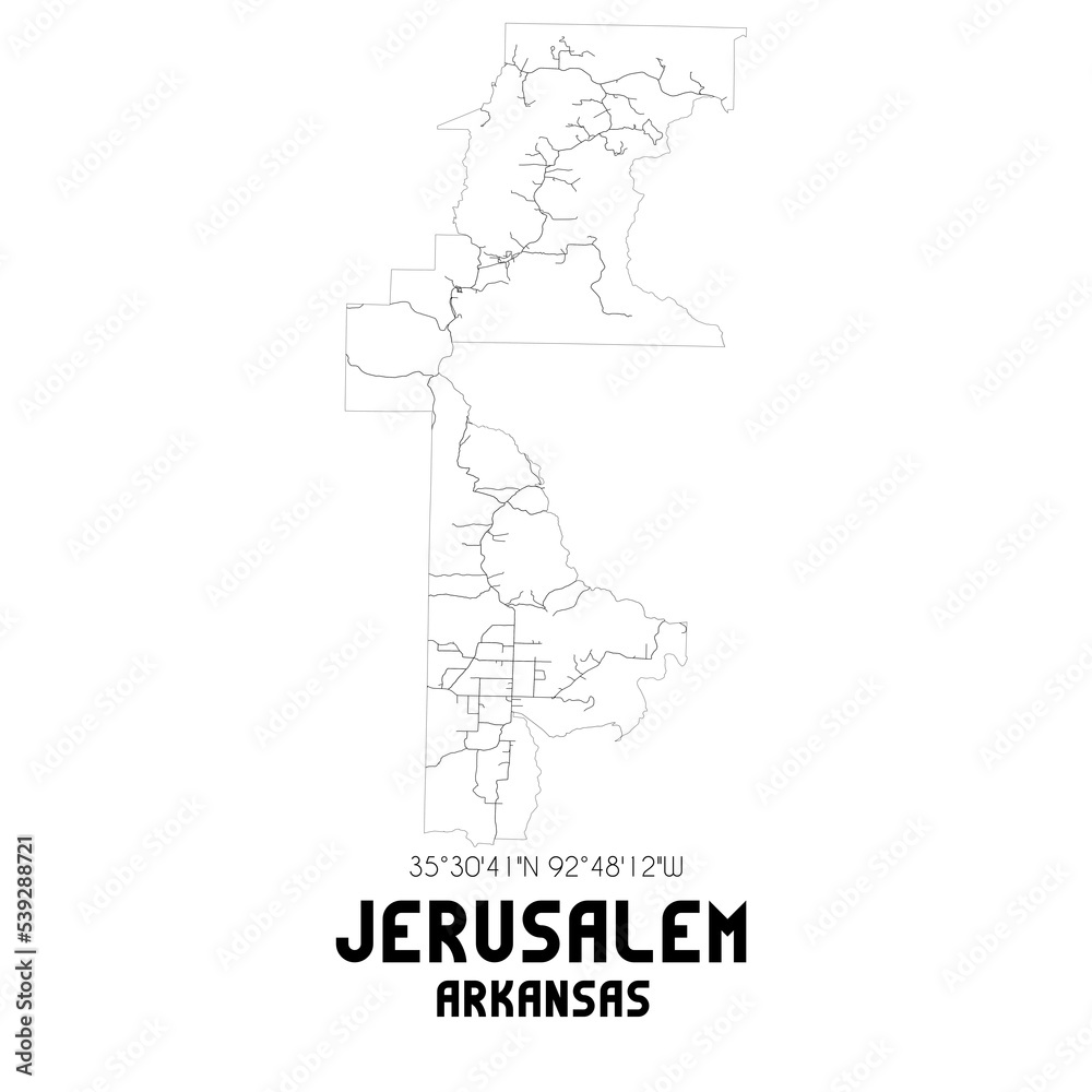 Jerusalem Arkansas. US street map with black and white lines.