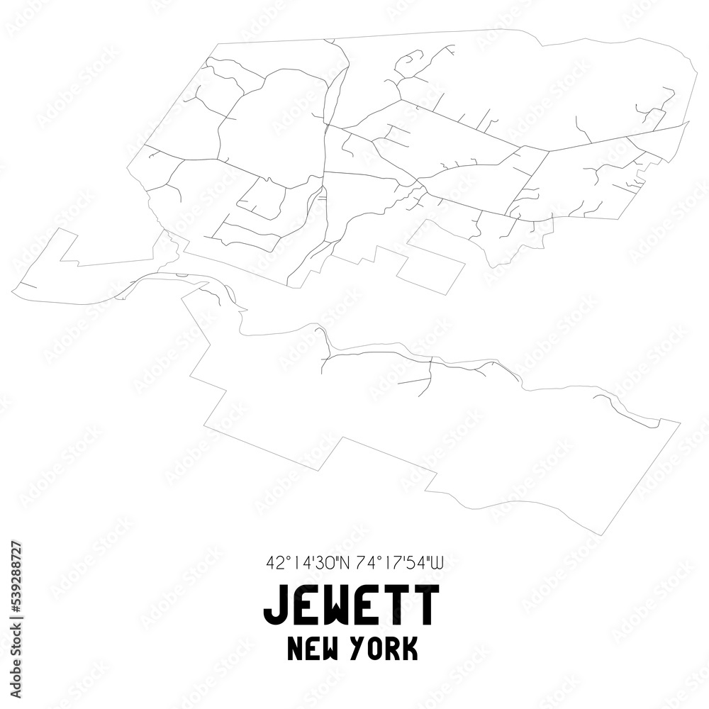 Jewett New York. US street map with black and white lines.