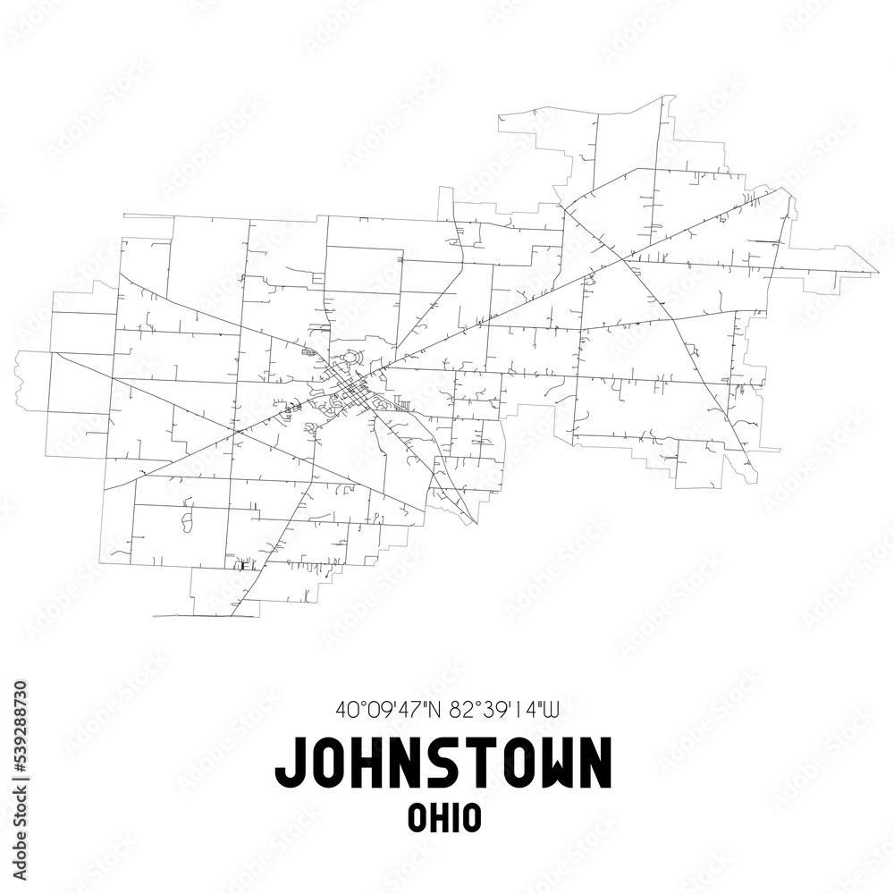 Johnstown Ohio. US street map with black and white lines. Stock