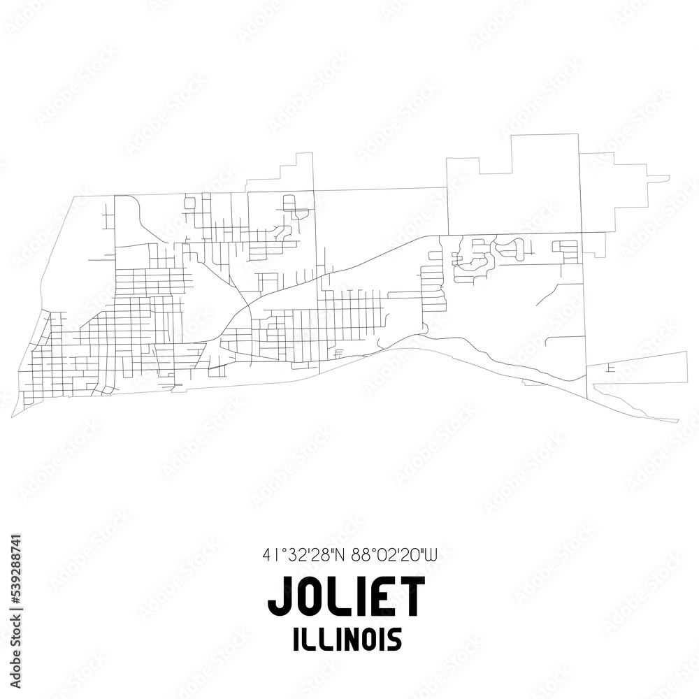 Joliet Illinois. US street map with black and white lines.
