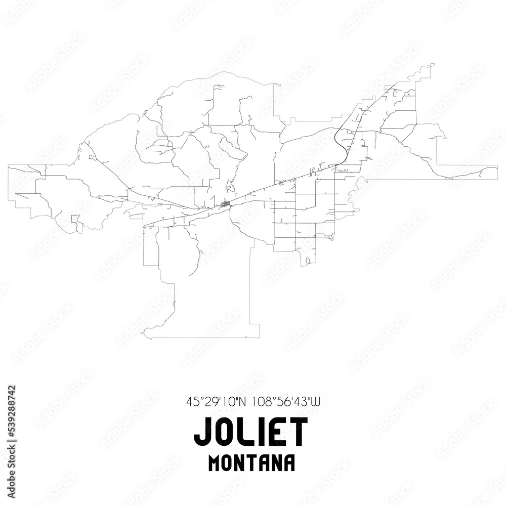 Joliet Montana. US street map with black and white lines.