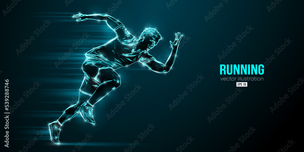 Abstract silhouette of a running athlete on black background. Runner man are running sprint or marathon. Vector illustration