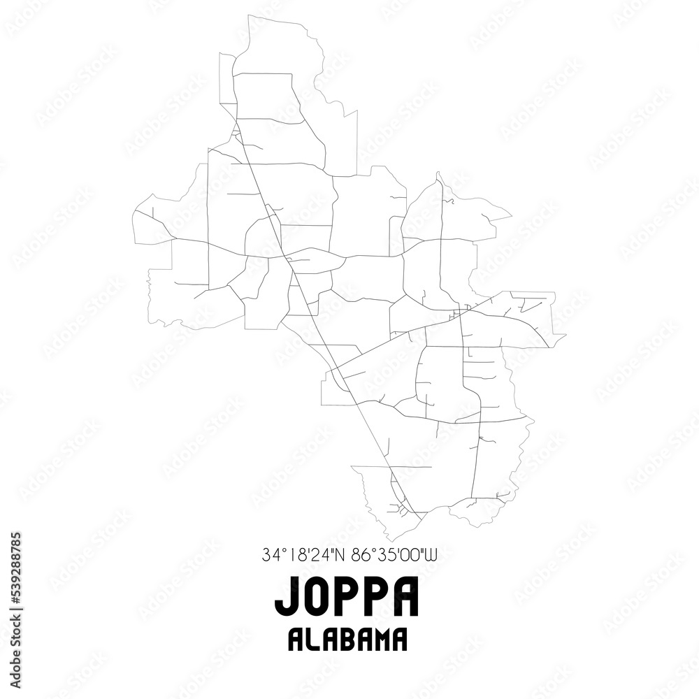 Joppa Alabama. US street map with black and white lines.