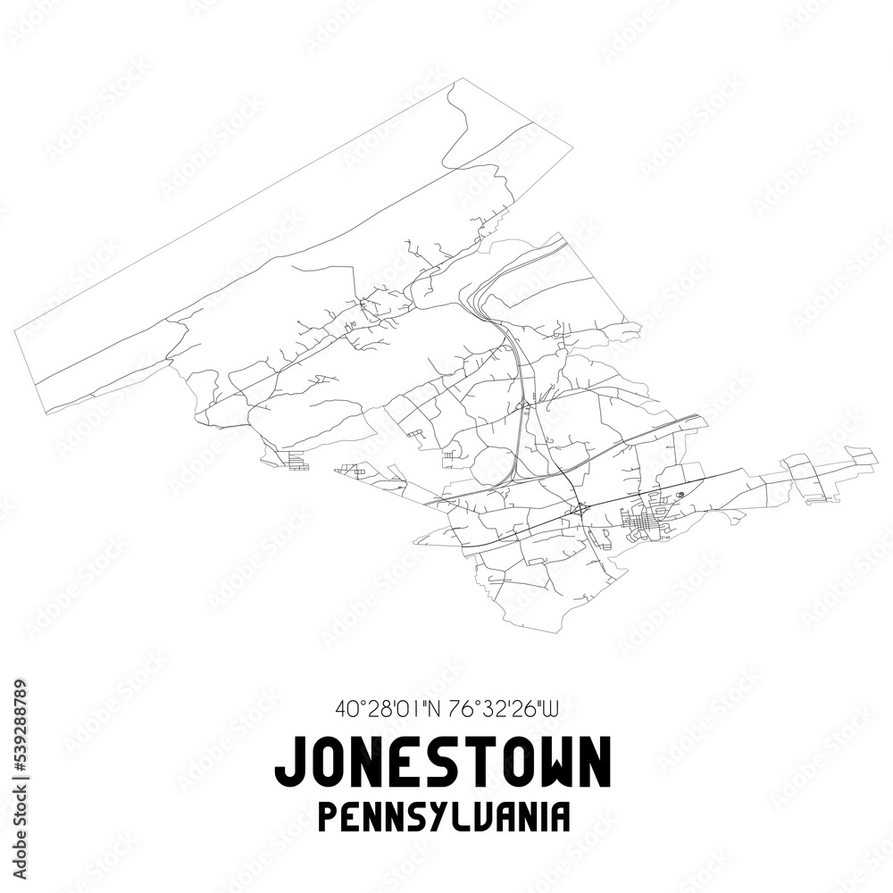 Jonestown Pennsylvania. US street map with black and white lines. Jonestown Pennsylvania. US street map with black and white lines.