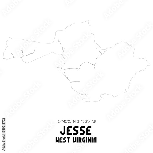 Jesse West Virginia. US street map with black and white lines.
