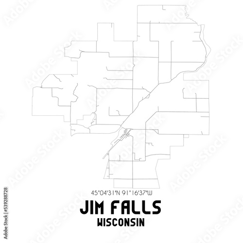 Jim Falls Wisconsin. US street map with black and white lines.
